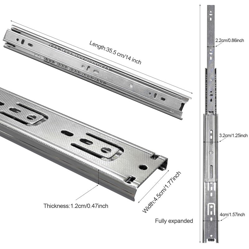 FCOUMY 14 inch Drawer Slides 4 Pairs (8pcs) Full Extension Ball Bearing Drawer Slides 3 fold Full Stretch Side Mount Drawer Slides 100 LB Capacity Drawer Slide 14"" Silver - Image 2